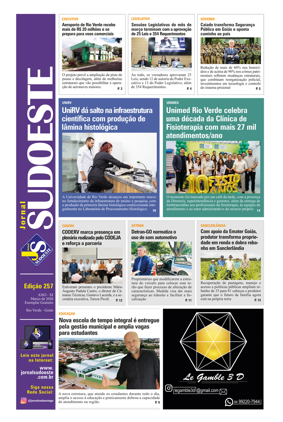 Leia a edição 257 do Jornal Sudoeste