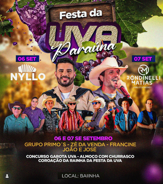 Cartaz oficial da XIV Festa da Uva de Bahiinha GO